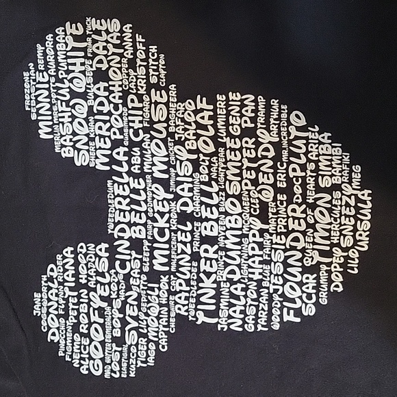 Disney themed 2XL black with white screenprinted Disney names Mickey Mouse ears - Picture 4 of 8
